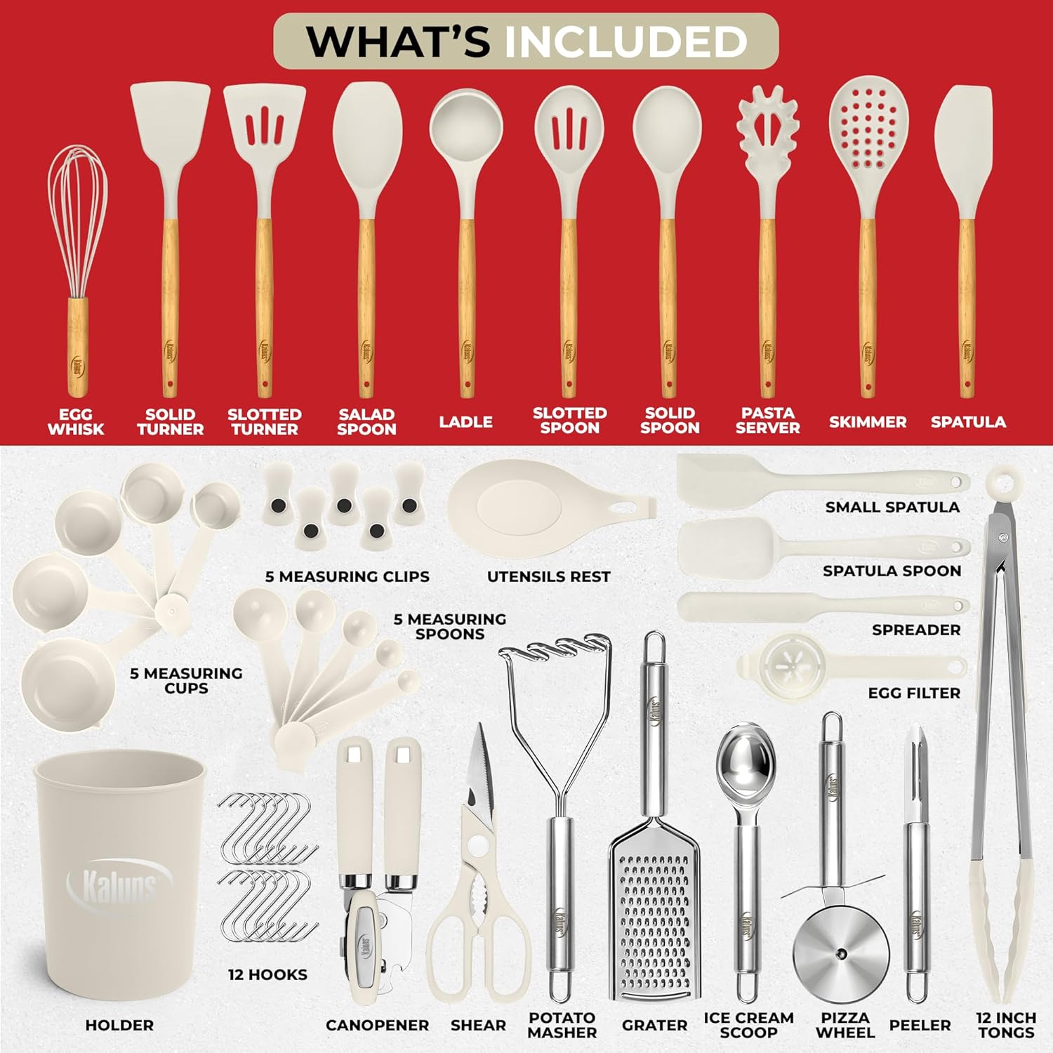 50 PCS Silicone Kitchen Utensils Set Complete Kitchen Set - 800°F Heat Resistant Non-Stick Premium Silicone Cooking