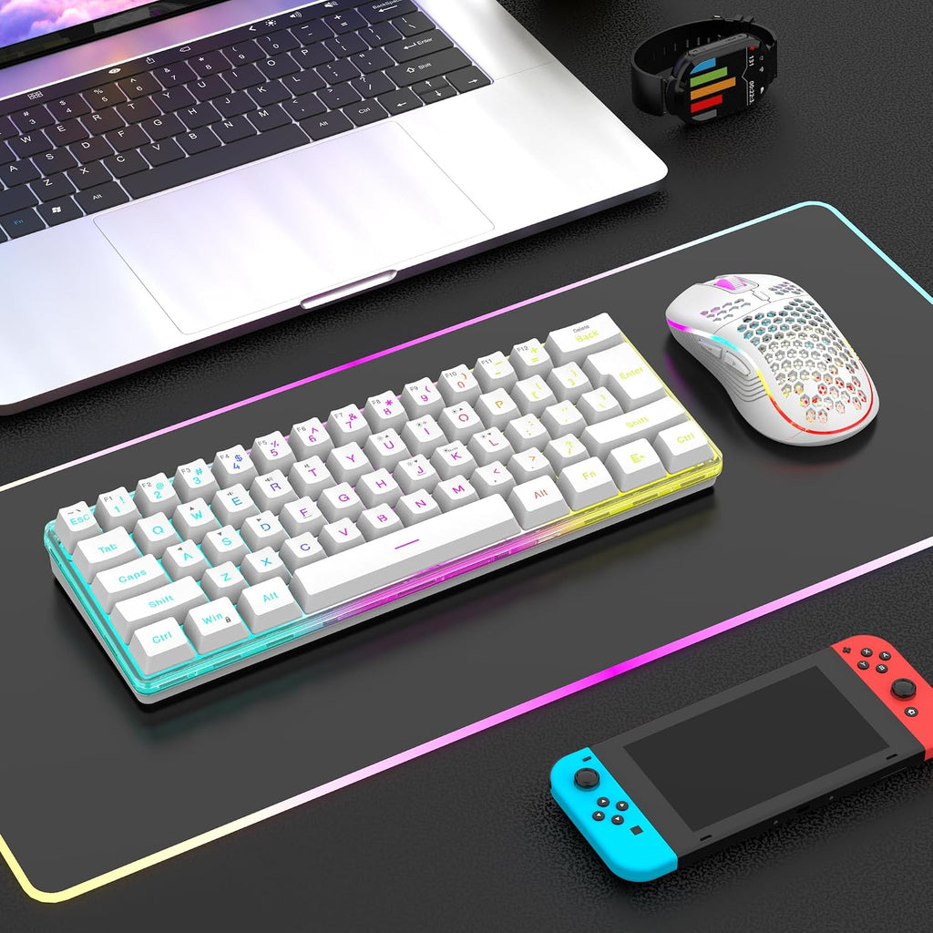 60% Wireless Gaming Keyboard and Mouse Combo, 2500mAh Rechargeable Battery, Ultra-Compact Small RGB Mechanical Feel