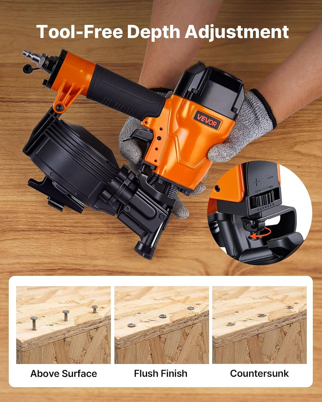 Air Roofing Nailer CN45C, 3/4" to 1-3/4" 15 Degree Roofing Nail Gun with Two Firing Modes & Tool-Free Depth
