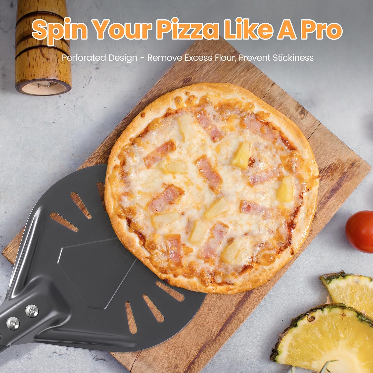 Pizza Turning Peel - Pizza Turner - Restaurant-Grade Aluminum Perforated Pizza Peel Lightweight Metal Outdoor Pizza