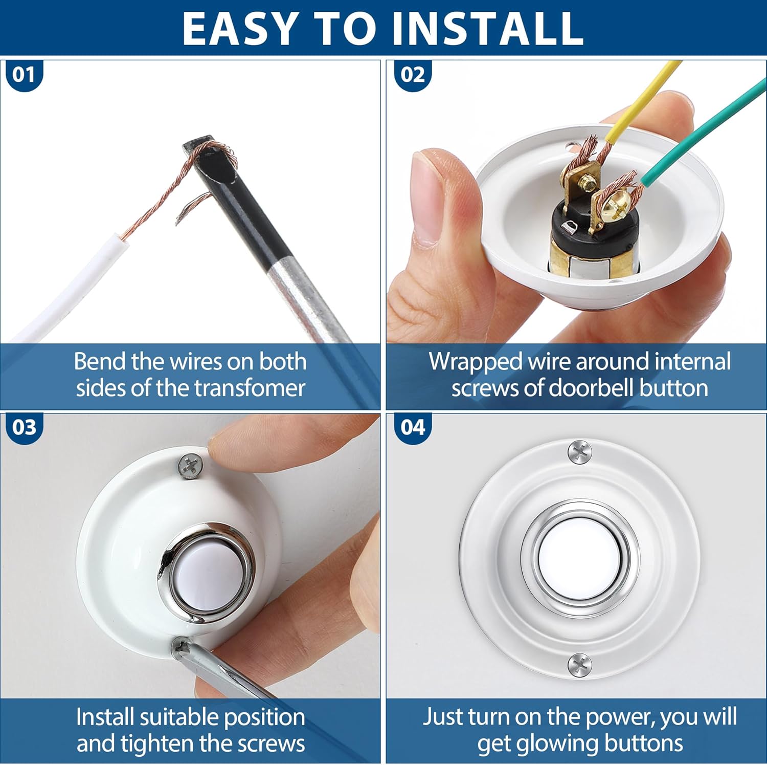 Door Bell Button, Round Metal Doorbell Button Wired Lighted Up LED Door Buttons Replacement Solid Iron Doorbell for