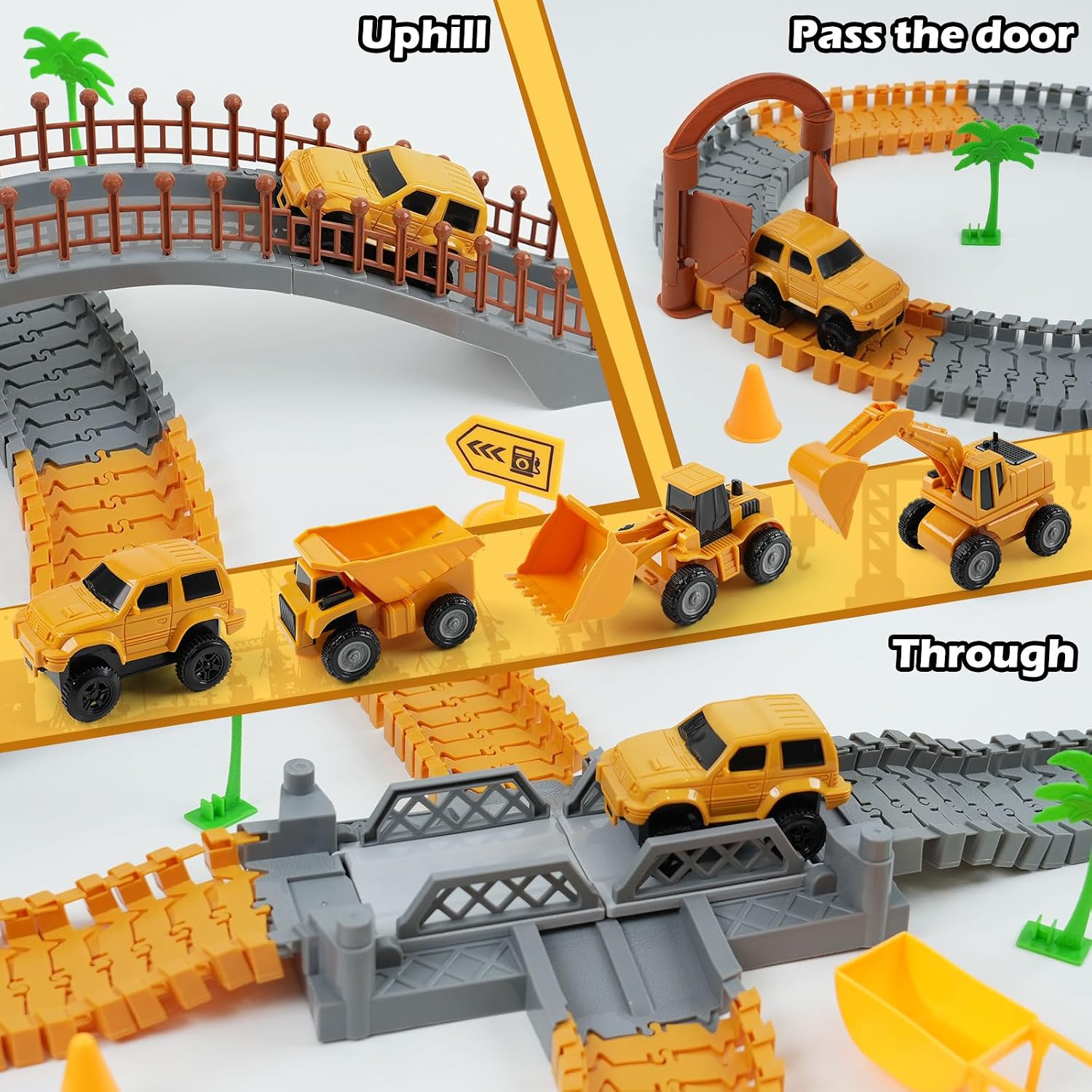 Construction Race Car Track Set for Kids - Flexible Engineering Toys with 2 Electric Cars, Birthday Gift for 3 4 5 6