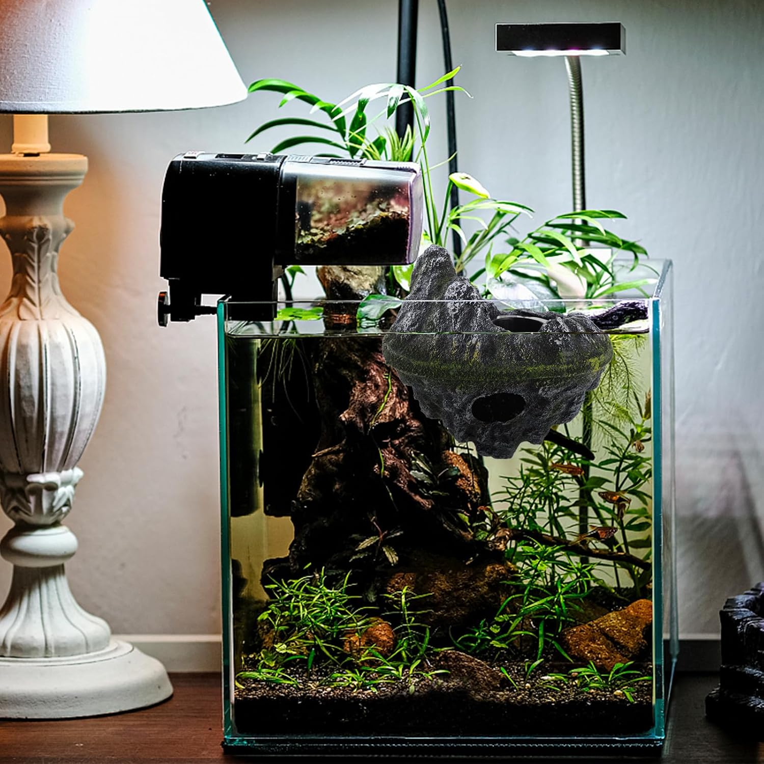 Aquarium Floating Island Decoration - Fish Tank Hideout Interactive Toy for Betta Fish Goldfish Shrimps Hermit Crabs