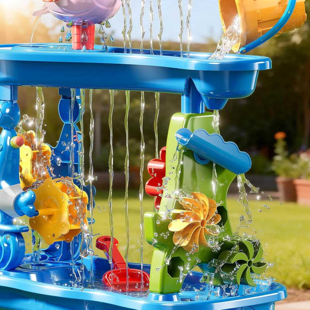 4-Tier Water Table for Kids 3-5, Summer Outdoor Beach Sensory Activity Playset Kids Sand and Water Table Toys