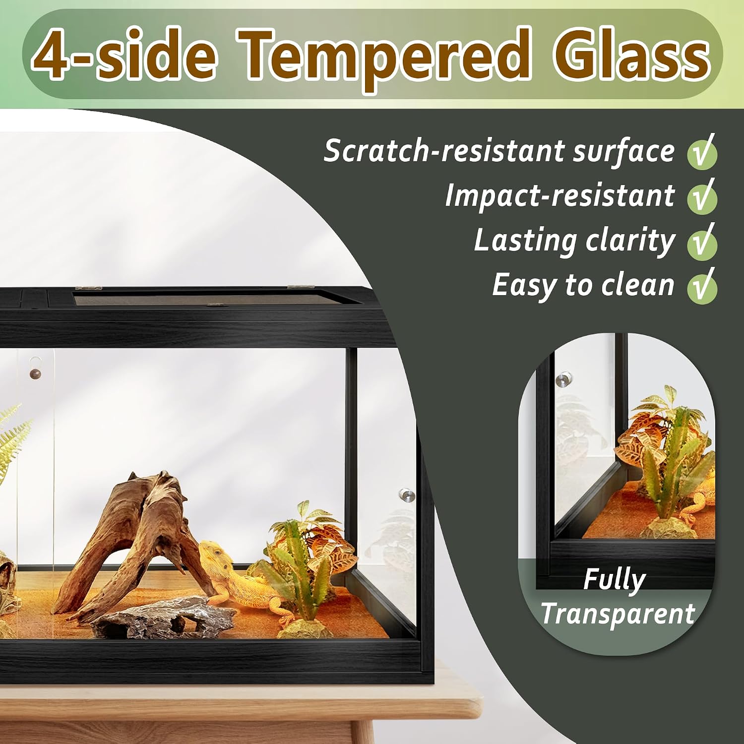 Bearded Dragon Tank 34 Gallon, Tempered Glass Reptile Tank with Meatl Mesh Roof and Front Sliding Door, Anti-Scratch