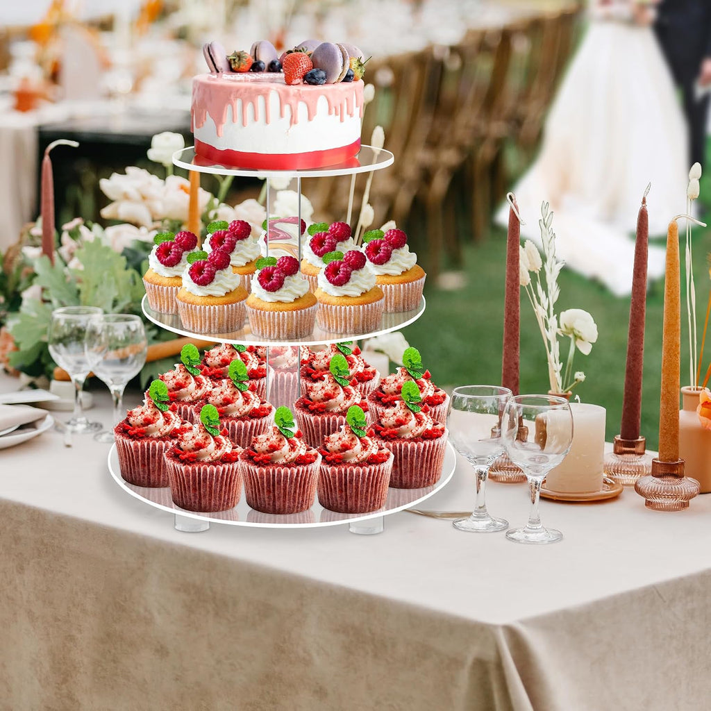 3 Tier Round Cupcake Stand with Base, Acrylic Cake Stand, Cupcake Tower Stand, Premium Cupcake Holder for 23