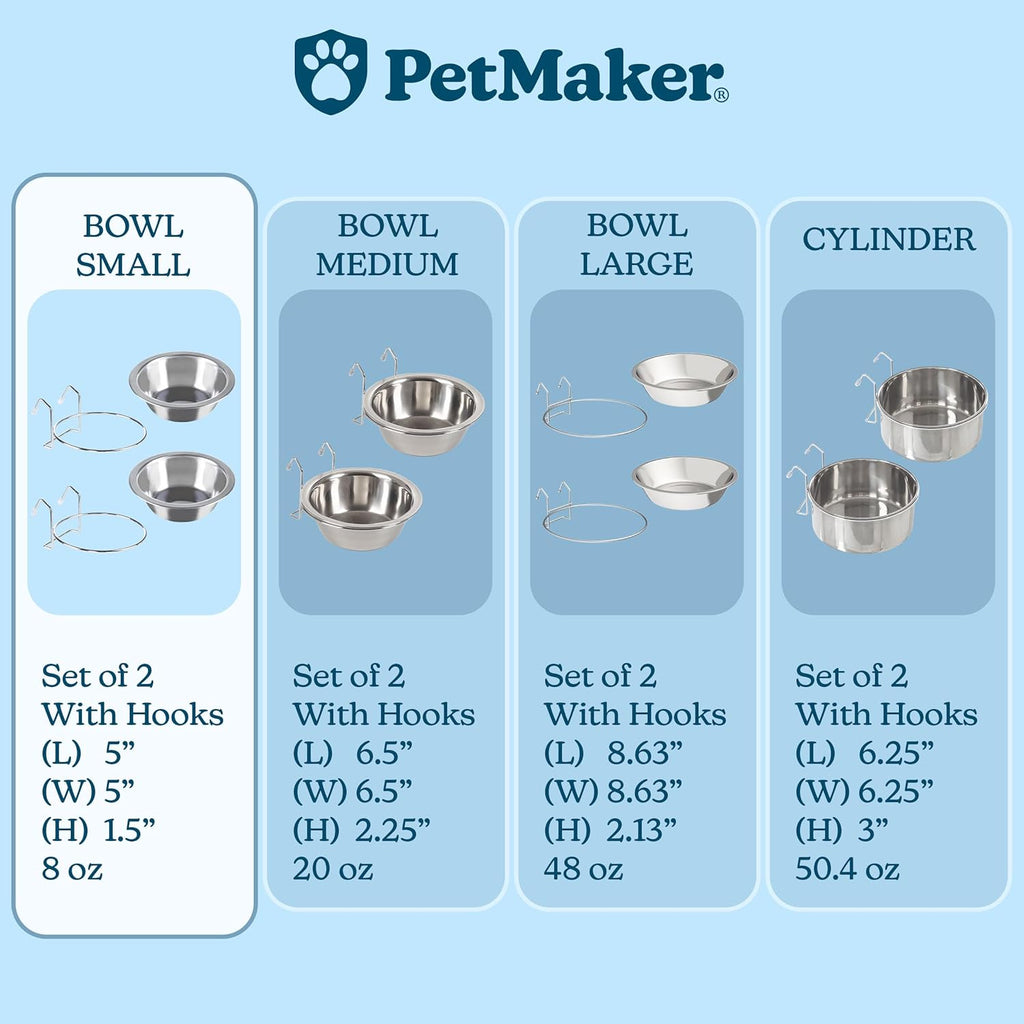 Set of 2 Stainless-Steel Dog Bowls - Cage, Kennel, and Crate Hanging Pet Bowls for Food and Water - 8oz Each and