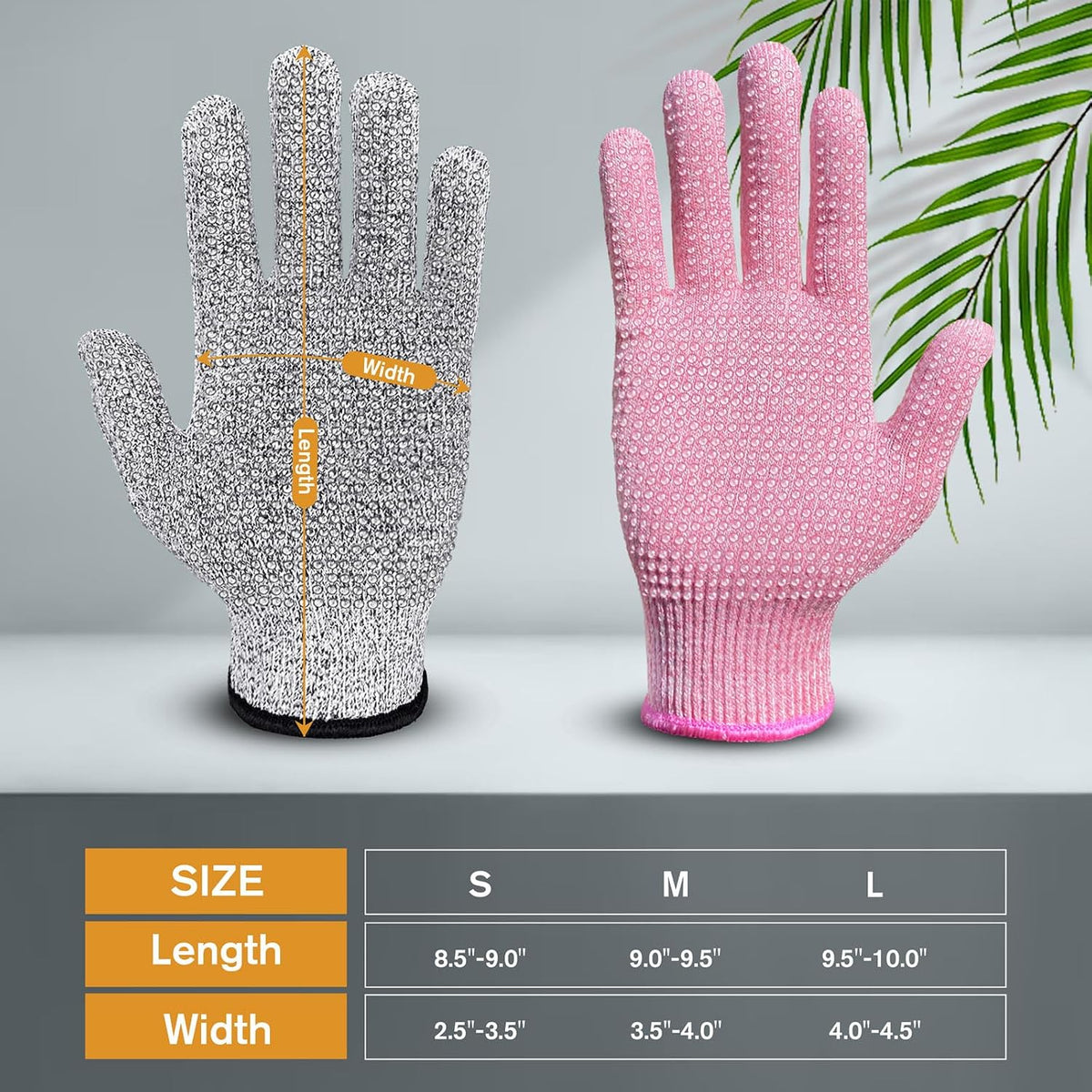 Level 5 Cut Resistant Gloves with Non-Slip Grip, 2 Pairs