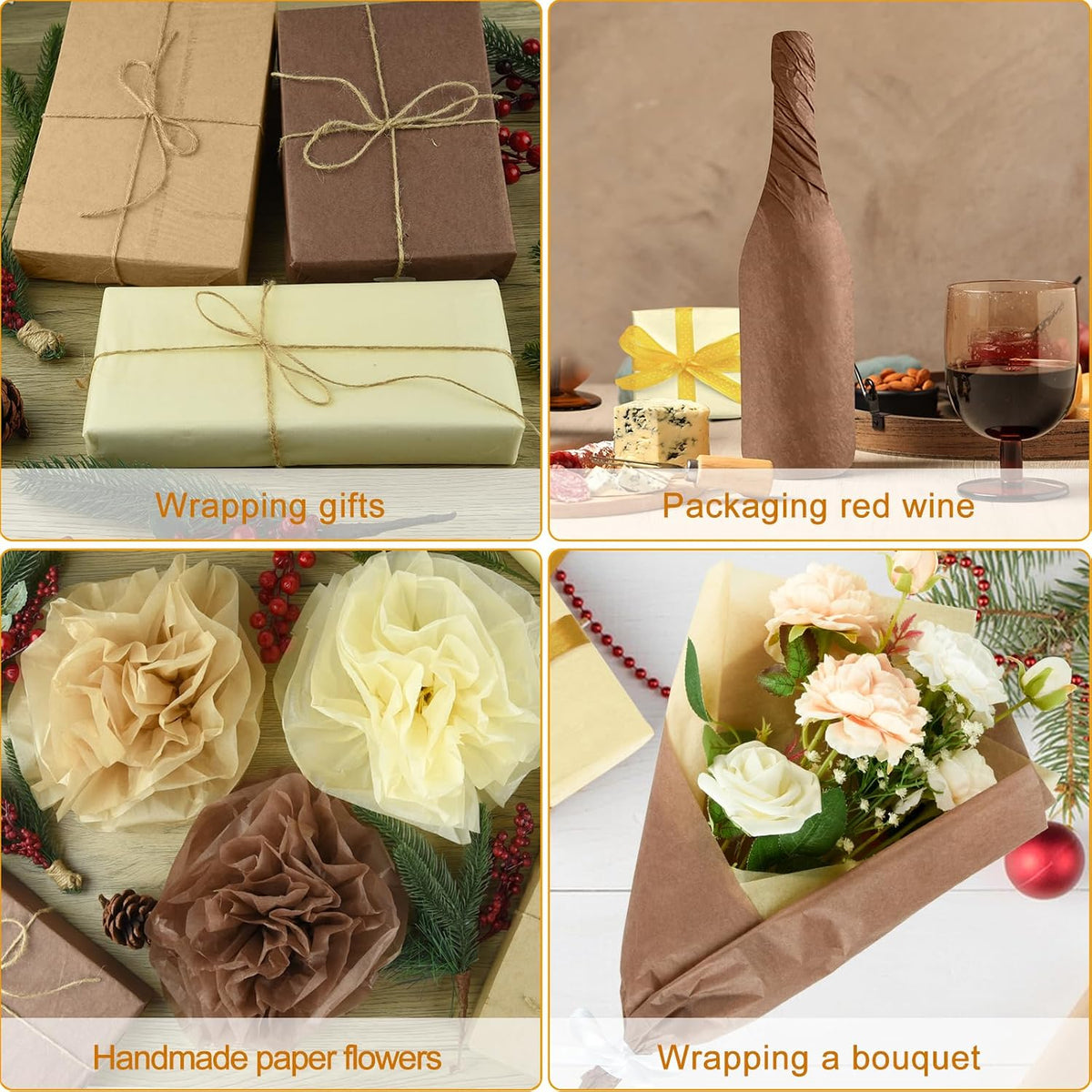 60 Sheets Assorted Brown Tissue Paper Set Gift Wrapping Paper