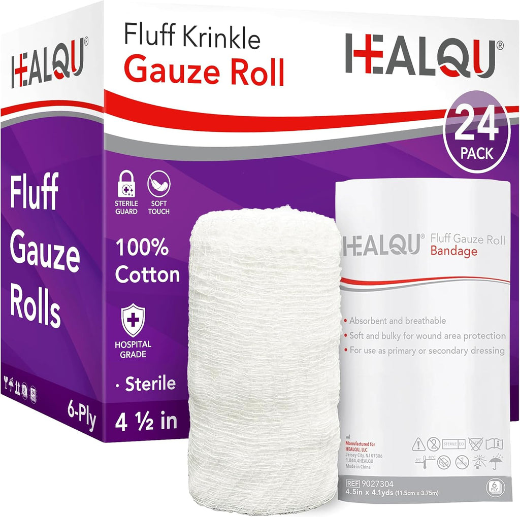 Kerlix Type Gauze Bandage Rolls - 4 ½ in x 4.1 Yds, 6 Ply - 24 Single Sterile Pocuhes - Extra Absorbency, Latex Free