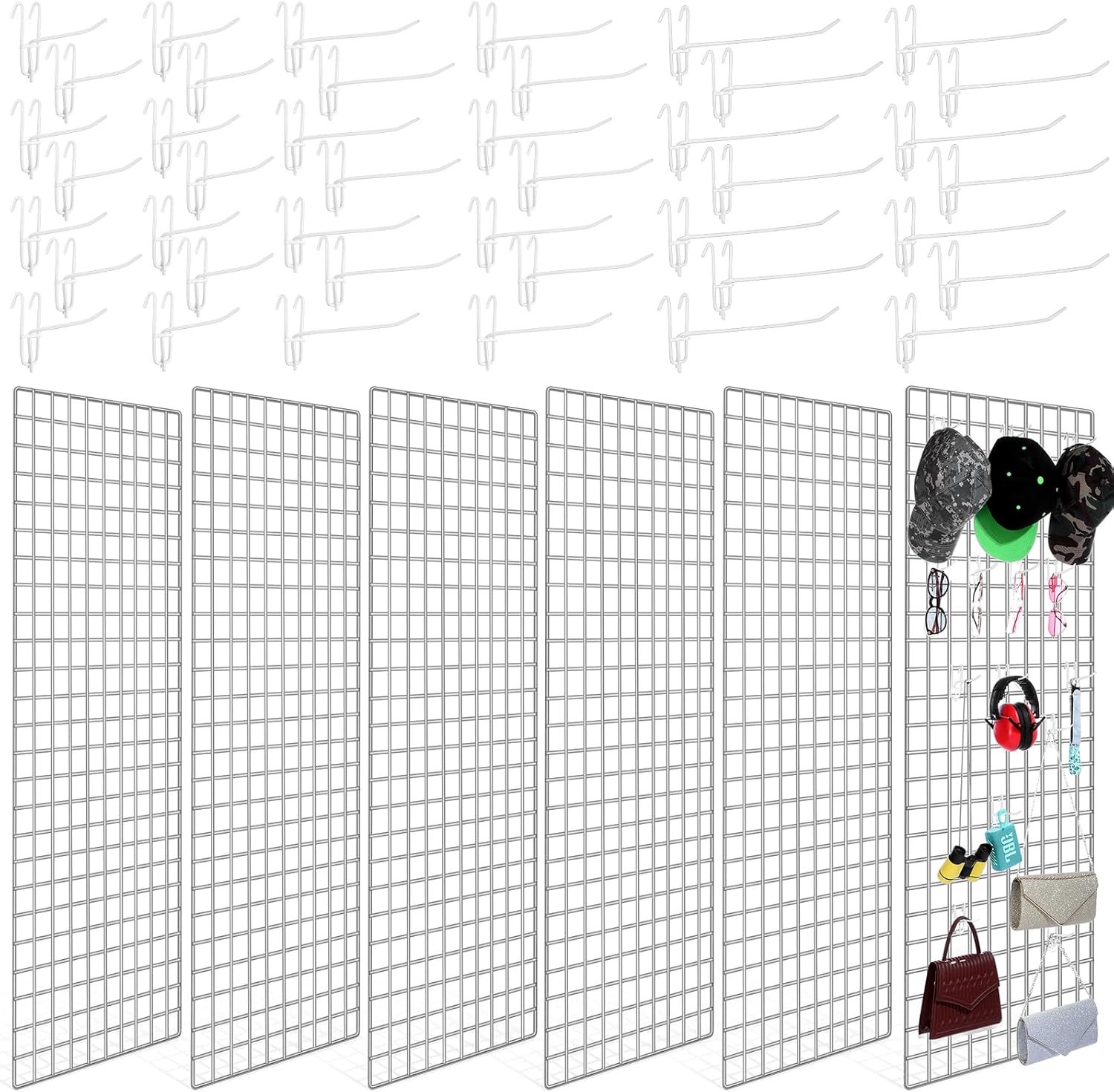 6 Pcs Commercial Grade Gridwall Panels for Display, Heavy Duty Wire Grid wall Display Rack Metal wall Mount Grid with