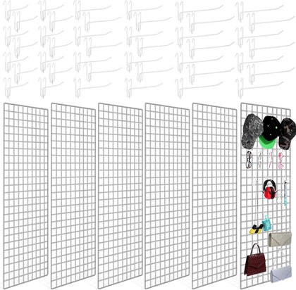 6 Pcs Commercial Grade Gridwall Panels for Display, Heavy Duty Wire Grid wall Display Rack Metal wall Mount Grid with