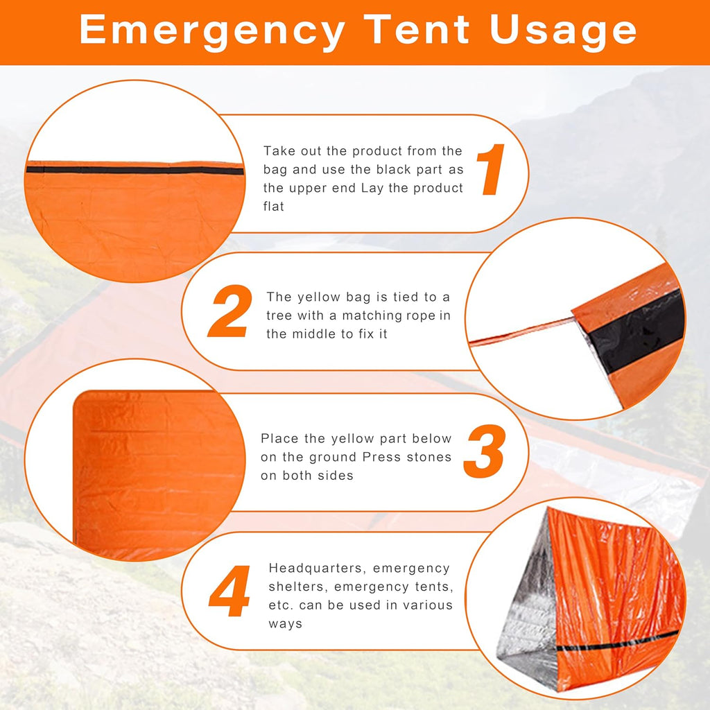 Emergency Survival Tent Shelter, 1 or 2 Person Emergency Tent with Emergency Whistle Emergency Shelter,Life Tube Tent