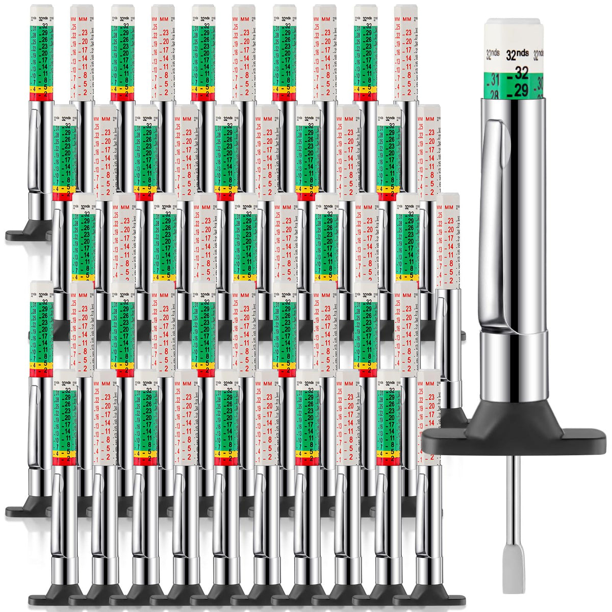 Tellegloww 50 Pcs Tire Tread Depth Gauge Color Coded, White and Green