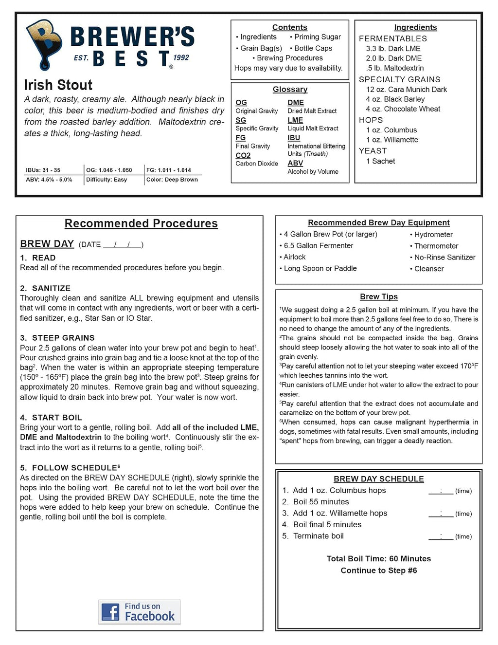 1023 - Home Brew Beer Ingredient Kit (5 gallon), (Irish Stout) Yellow