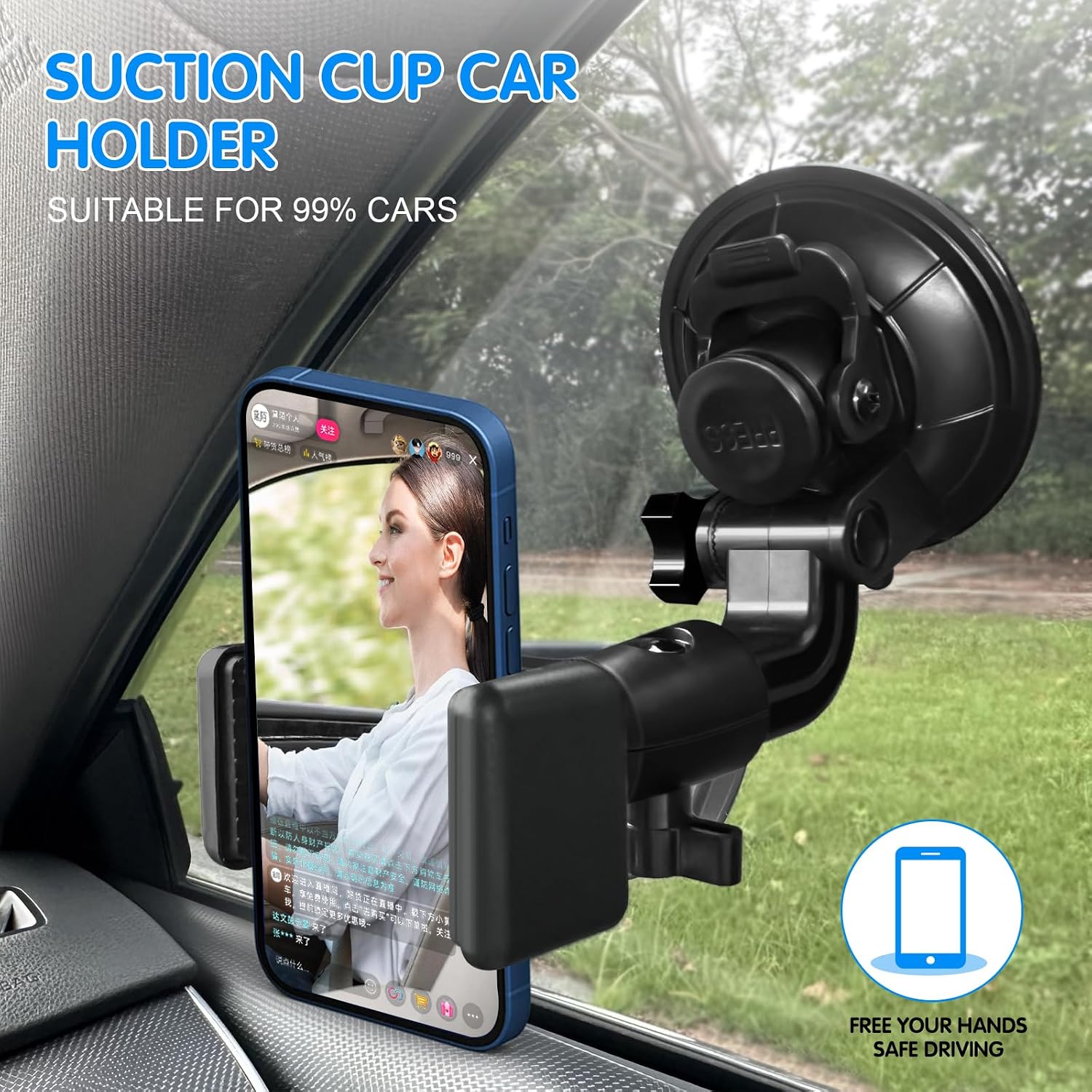 Dash Cam Suction Cup Mount Windshield Camera Holder Stand 9CM with Phone Bracket for GPS Driving DVR Action Camcorder