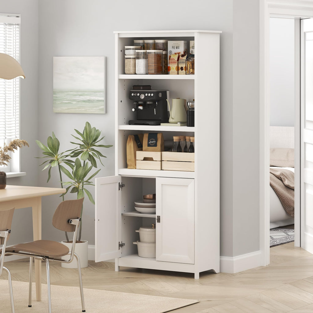 Robin 5-Tier Storage Cabinet, 2 Door Pantry Cabinet, Plain White