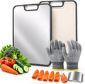 Titanium Cutting Board Double Sided, Heavy Duty Chopping Board with Cut Resistant Gloves, 5 Finger Guards & Thumb