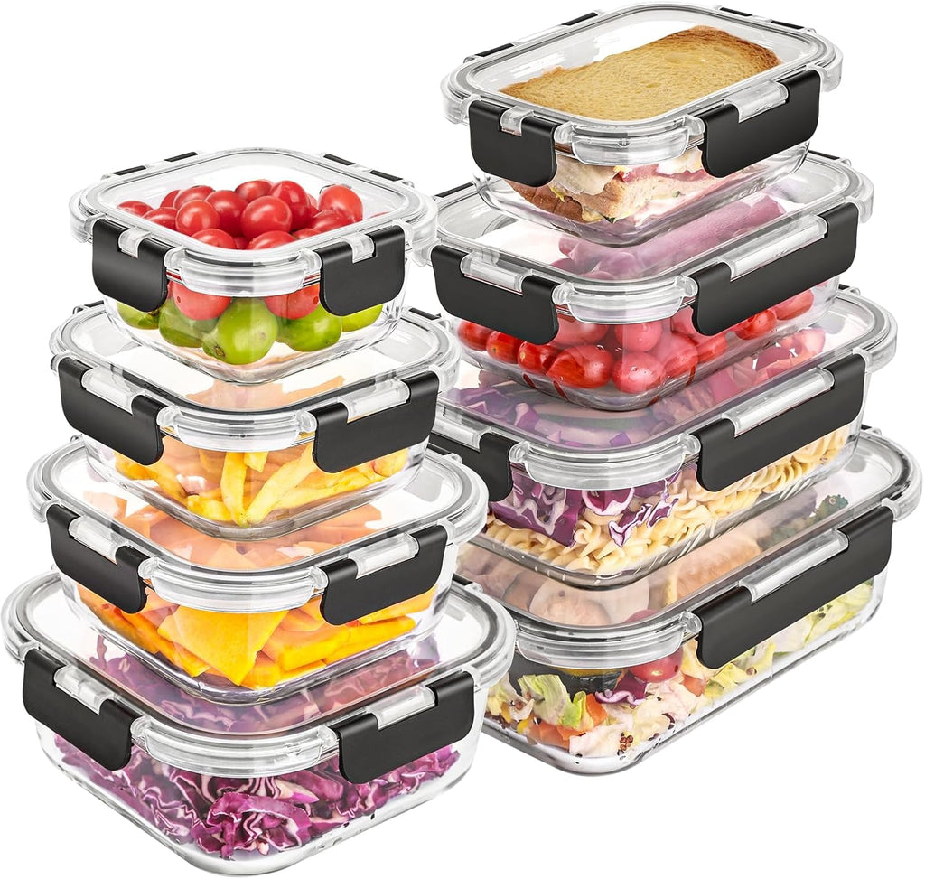 8 Pack Glass Food Storage Containers with Lids, Meal Prep Containers, Airtight Bento Boxes with Leak Proof Locking