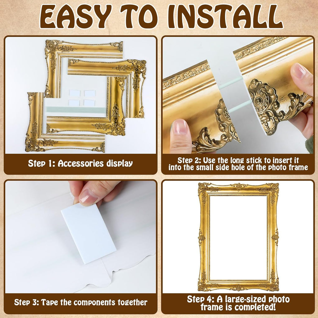 Large Photo Booth Props 32 x 24 Inch Gold Picture Selfie Frame Vintage Photo Frame Creative Friends Party Photo Props