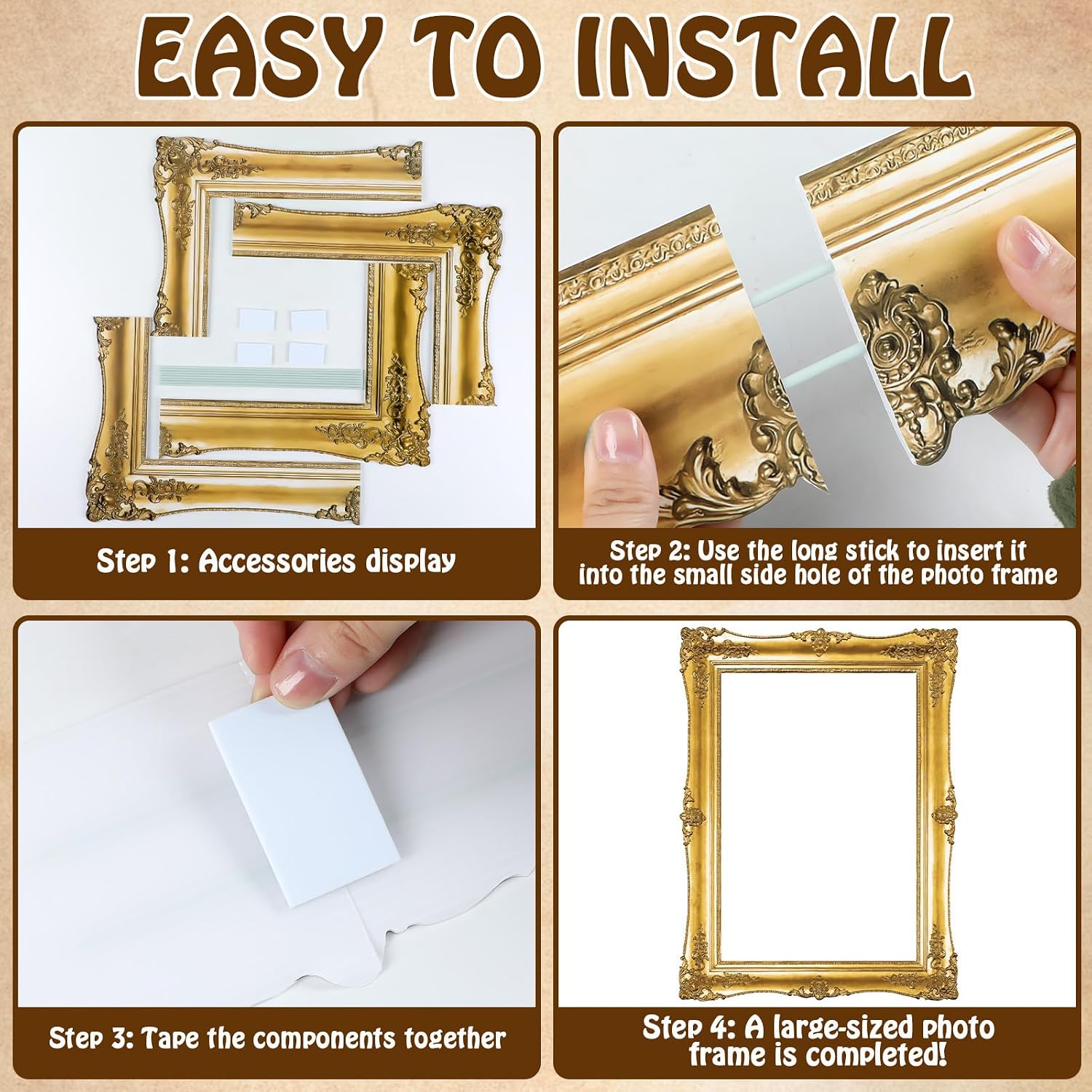 Large Photo Booth Props 32 x 24 Inch Gold Picture Selfie Frame Vintage Photo Frame Creative Friends Party Photo Props