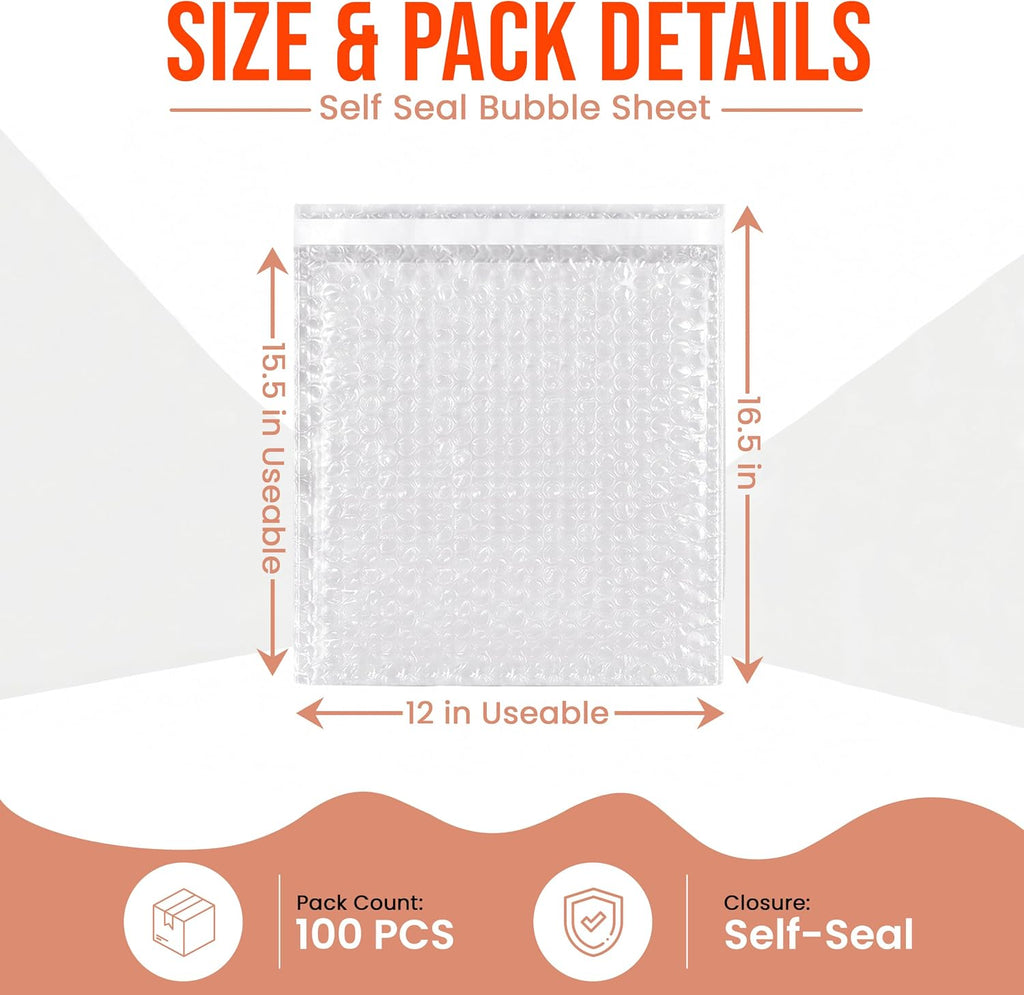 Clear Self-Seal Cushioned Bubble Pouches 12x15.5 Shipping Bags