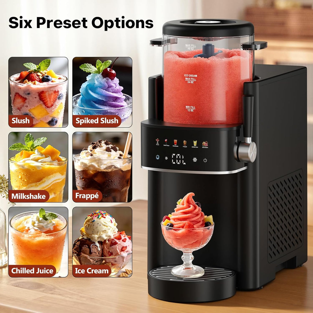 Slushie Machine for Home, Ice Cream Maker, 40OZ Capacity, Black