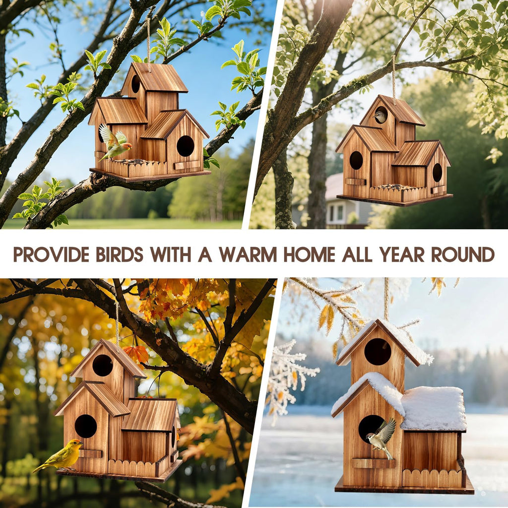 Bird Houses for Outside, Outdoor 3-Hole Large Birdhouse Bird Feeder for Bluebirds, Finches, Cardinals and Yellow