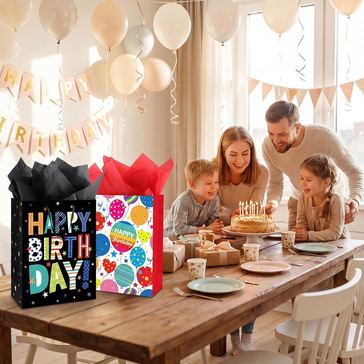 2 Pcs 16.5'' Large Happy Birthday Gift Bag for Boys Kids Men