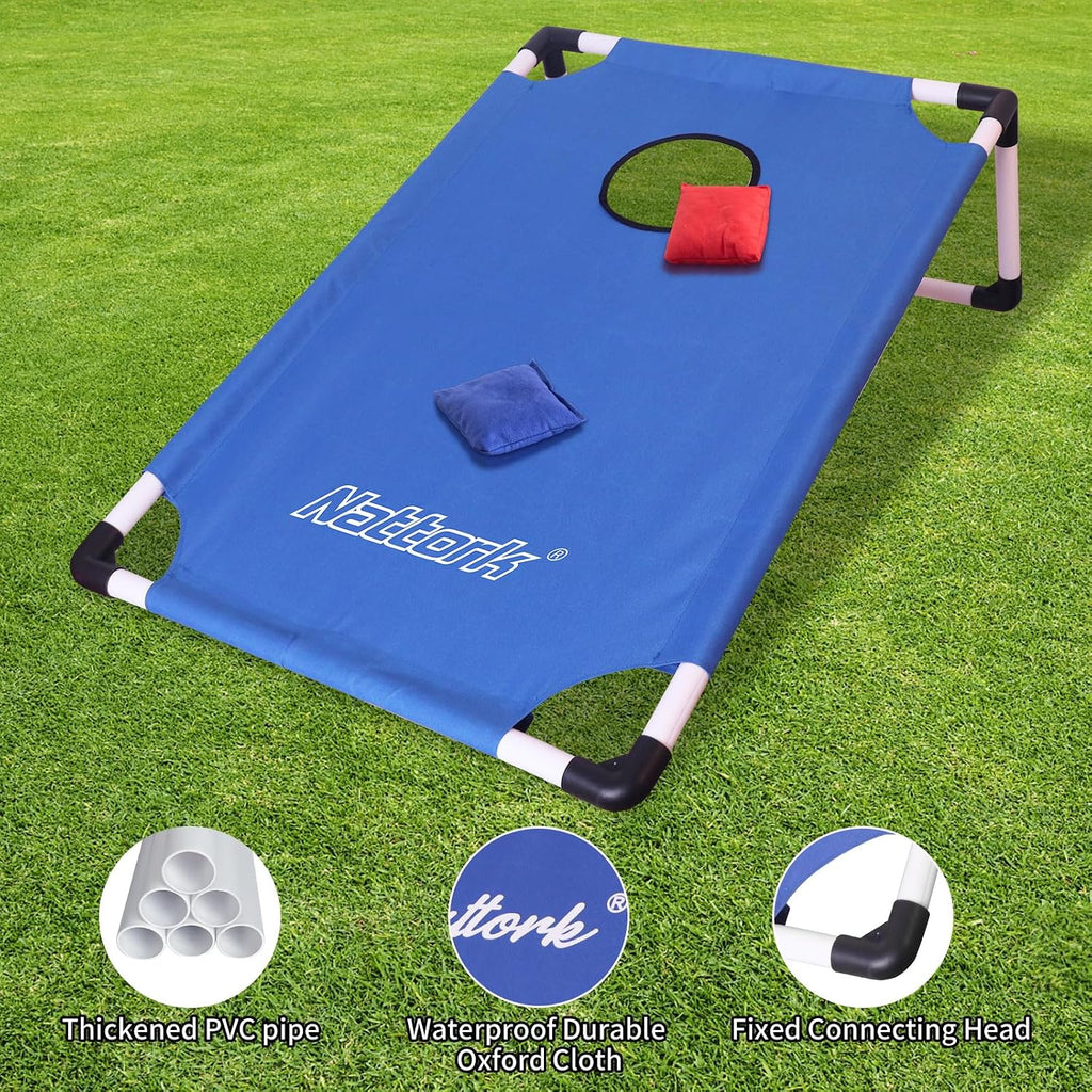 Portable Cornhole Set PVC Framed Corn Holes Outdoor Game Set with 2 Cornhole Boards, 8 Cornhole Bean Bags and