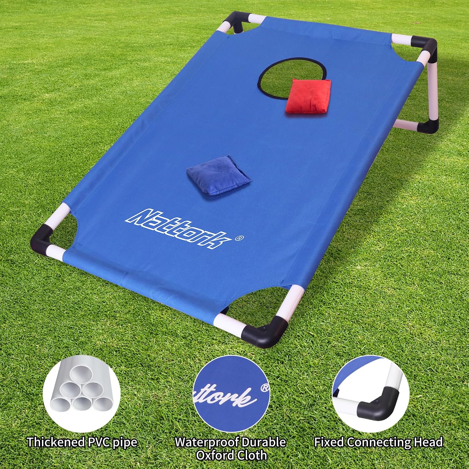 Portable Cornhole Set PVC Framed Corn Holes Outdoor Game Set with 2 Cornhole Boards, 8 Cornhole Bean Bags and