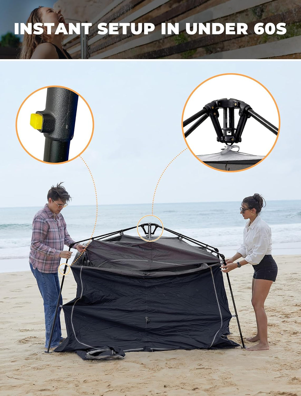 Instant Shower Tent, Portable Superior Stable Privacy Shelter, 2 Large Rooms Outdoor Toilet Tent with Floor for