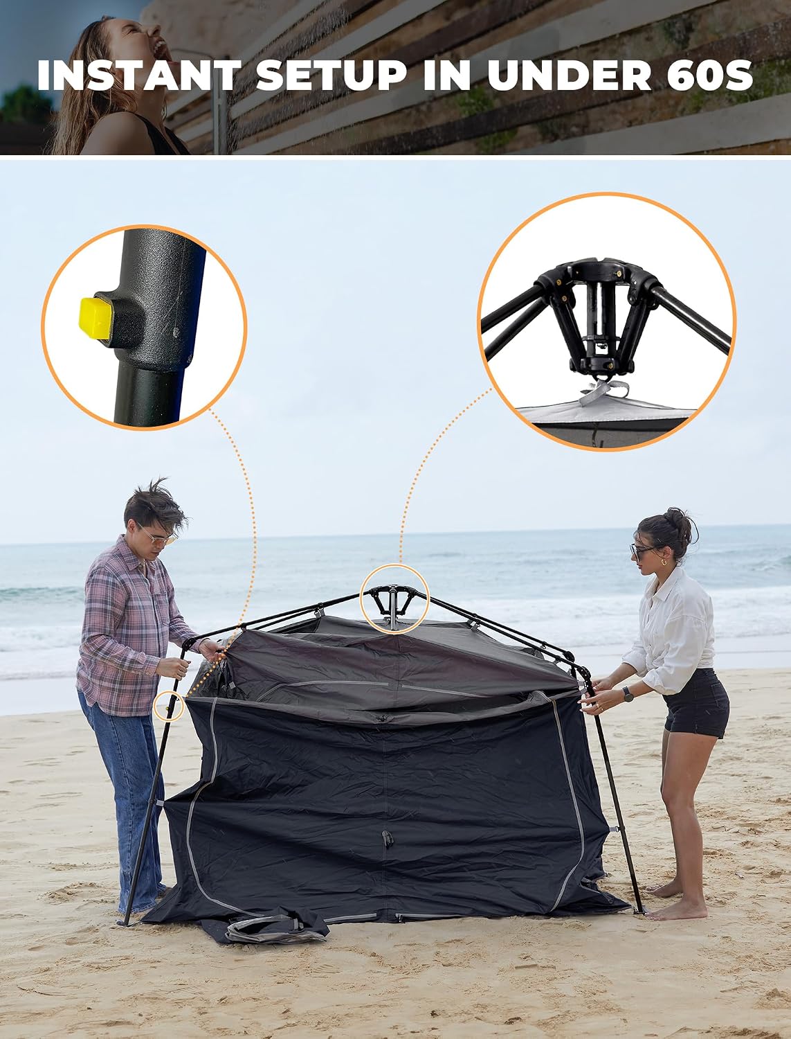 Instant Shower Tent, Portable Superior Stable Privacy Shelter, 2 Large Rooms Outdoor Toilet Tent with Floor for