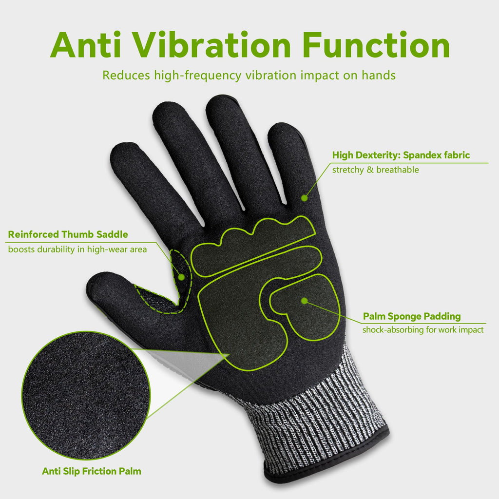 Impact Work Gloves for Men - ANSI Cut Level A5 with TPR Knuckle Guards & Shock Absorption, Nitrile Coated Palm for