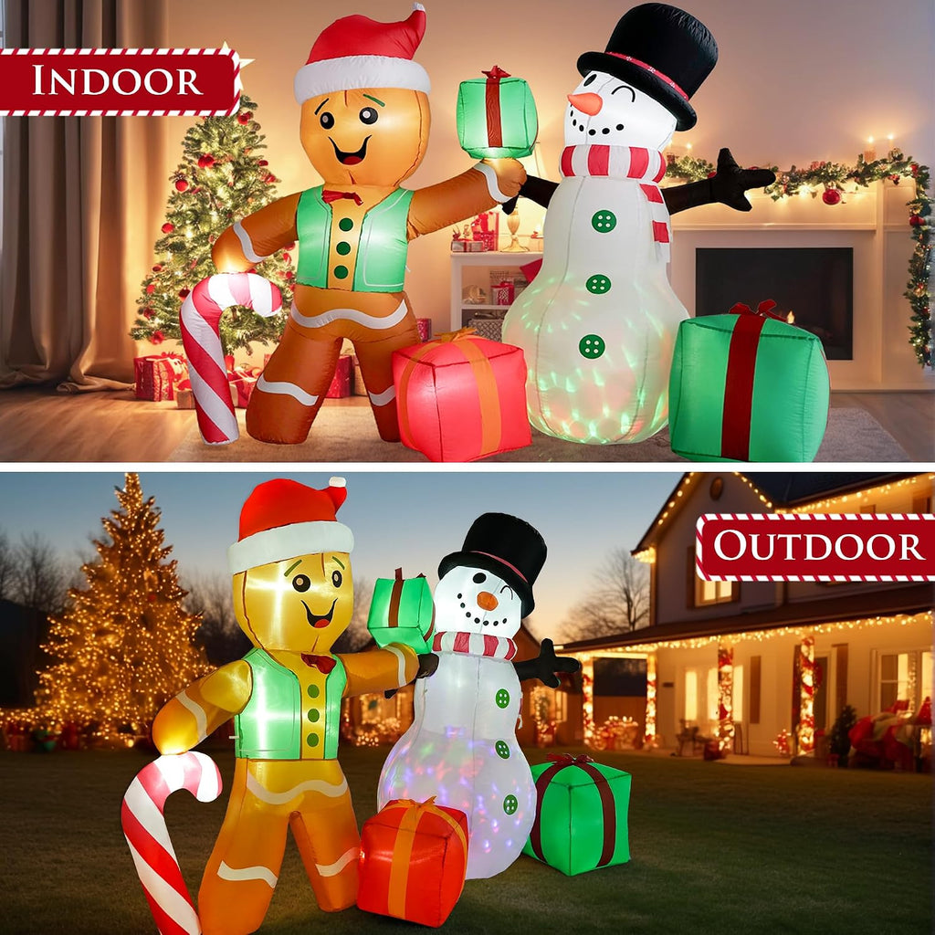 6 FT Christmas Decorations Outdoor Inflatables Gingerbread Man Snowman Blow Up Yard Decor, Outdoor Inflatables