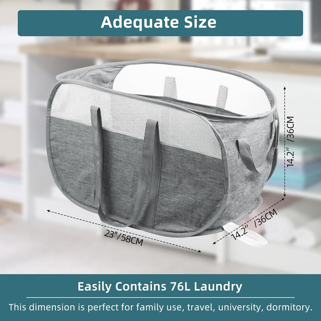 Collapsible Laundry Baskets, Tear Proof Pop Up Laundry Hamper with Dual Handles, Durable Foldable Laundry Basket