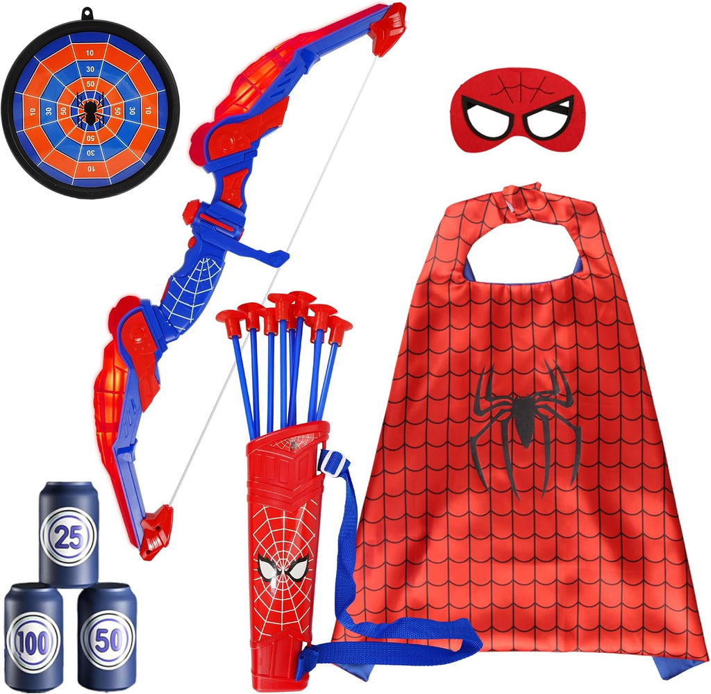 Bow and Arrow Set for Kids, Boy Girl Outdoor Indoor Shoot Game | LED Light Archery Set with Cape Eye Mask, Suction