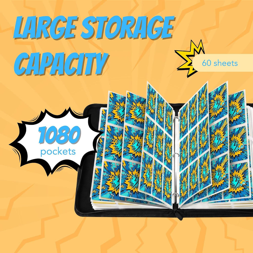 1080 Pockets Card Binder – Premium 9 Pocket Trading Card Album with 60 Double-Sided Sheets | 3-Ring Zipper Collection