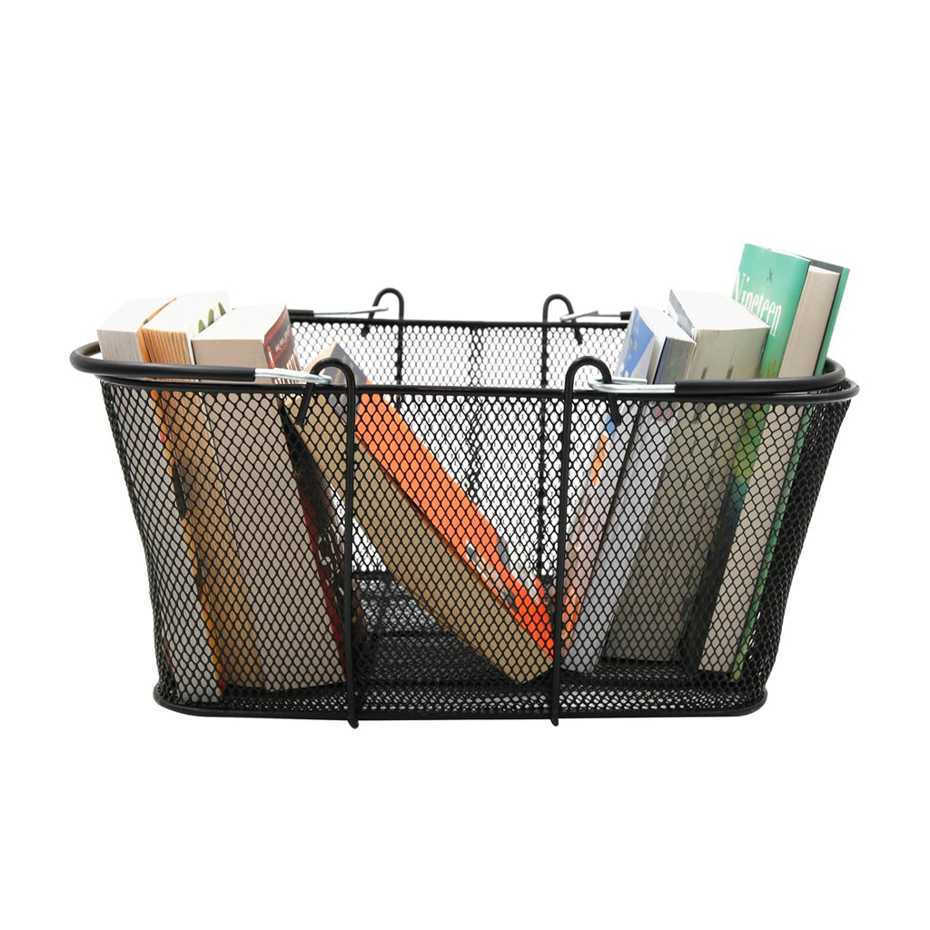 Black Metal Shopping Basket with Handles - 17”W x 12”D x 7”H - Durable and Sleek Grocery Basket for Grocery, Market