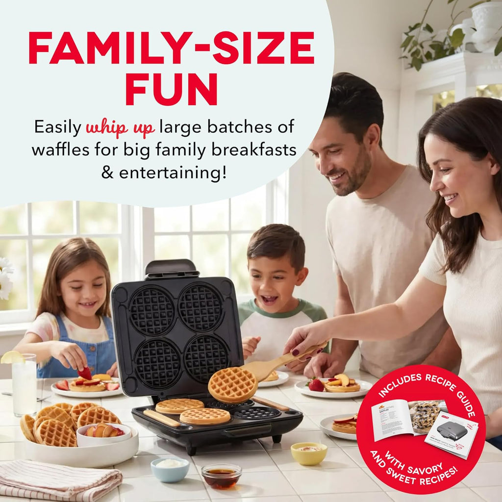 Multi Mini Waffle Maker, Makes 4 Waffles at Once, Graphite | Small Waffle Iron for Families, Kids Breakfast