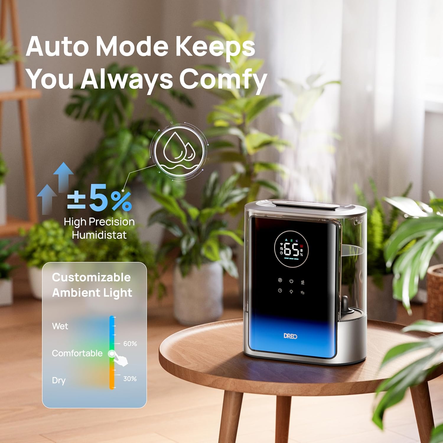 8L Smart Humidifier Large Room, 80H Runtime, Warm & Cool Mist, HM717S | Up to 600ft², Precise Humidity Control