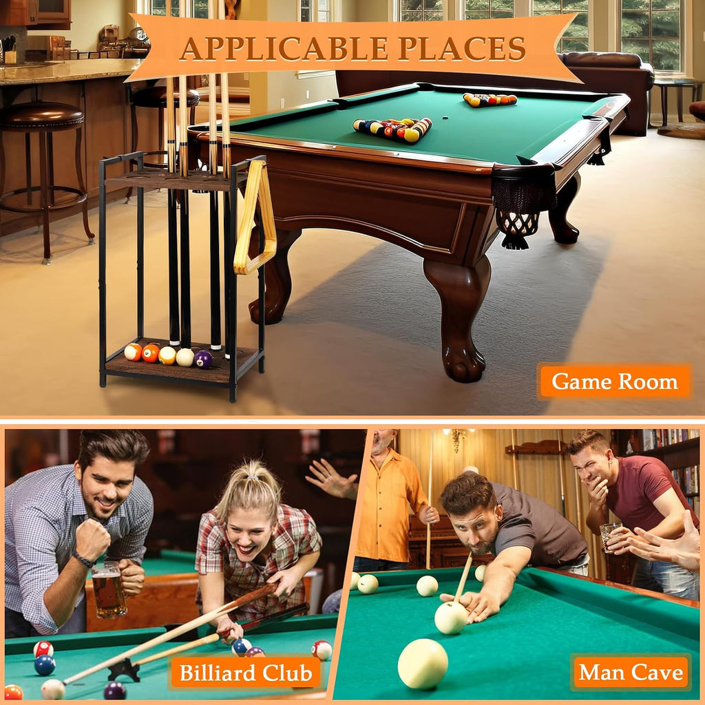 Pool Stick Holder, 10-Hole Wooden Freestanding Billiard Cue Racks Black | Cue Stick Holder for Game Room Billiard