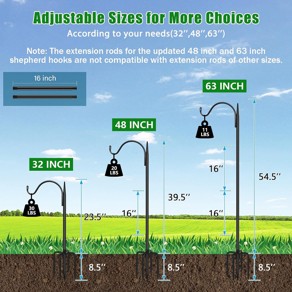 63'' Bird Feeder Pole, 5-Prong Base Shepherds Hook for Outdoor