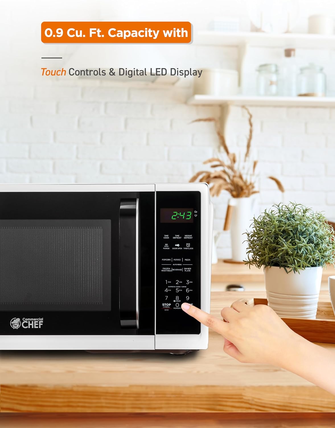 0.9 Cu. Ft. Countertop Microwave Oven, CHM9MW, White | Touch Controls with Digital LED Display, 900W Small Microwave