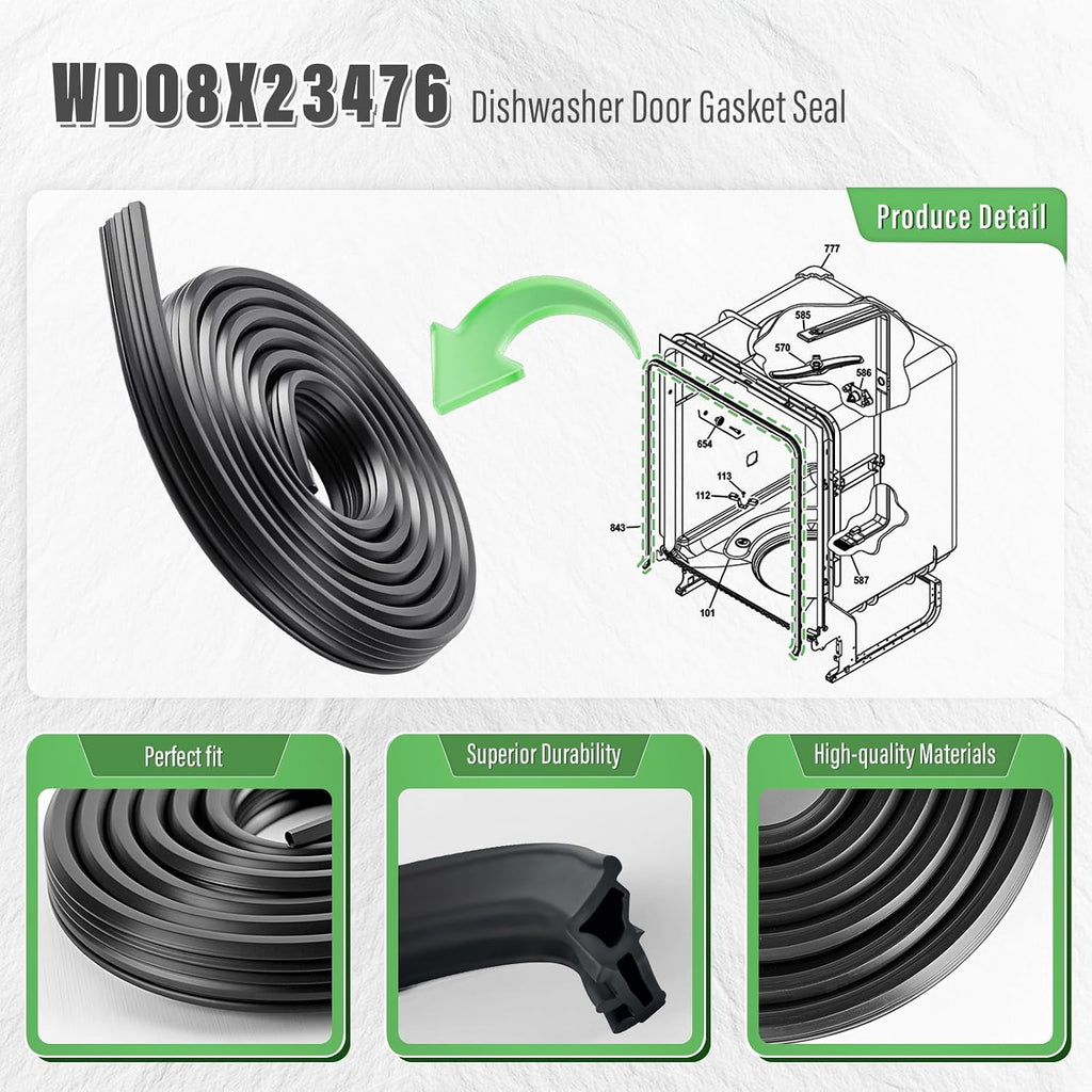 WD08X23476 WD08X20674 Dishwasher Door Gasket Seal Compatible with GE and Hotpoint Dishwasher, Replacement Part WD08X10088 WD08X22094 WD08X23476-40PK 4466530 AP6041569 PS11774412 EAP11774412 PD00040002