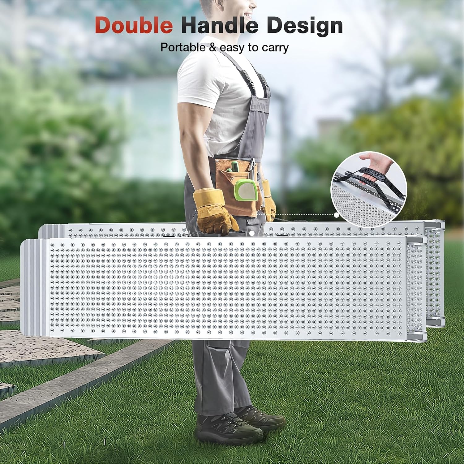 Aluminum Loading Ramps, 1900Lbs Capacity, 7.5ft Trunk Ramps for Pickup Trucks, Trailers Ramp with Load Straps for