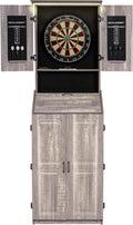 Dartboard Cabinet Set with LED Lighting – Premium Brazilian Sisal Board, Staple‑Free Razor Wire, Weathered Grey