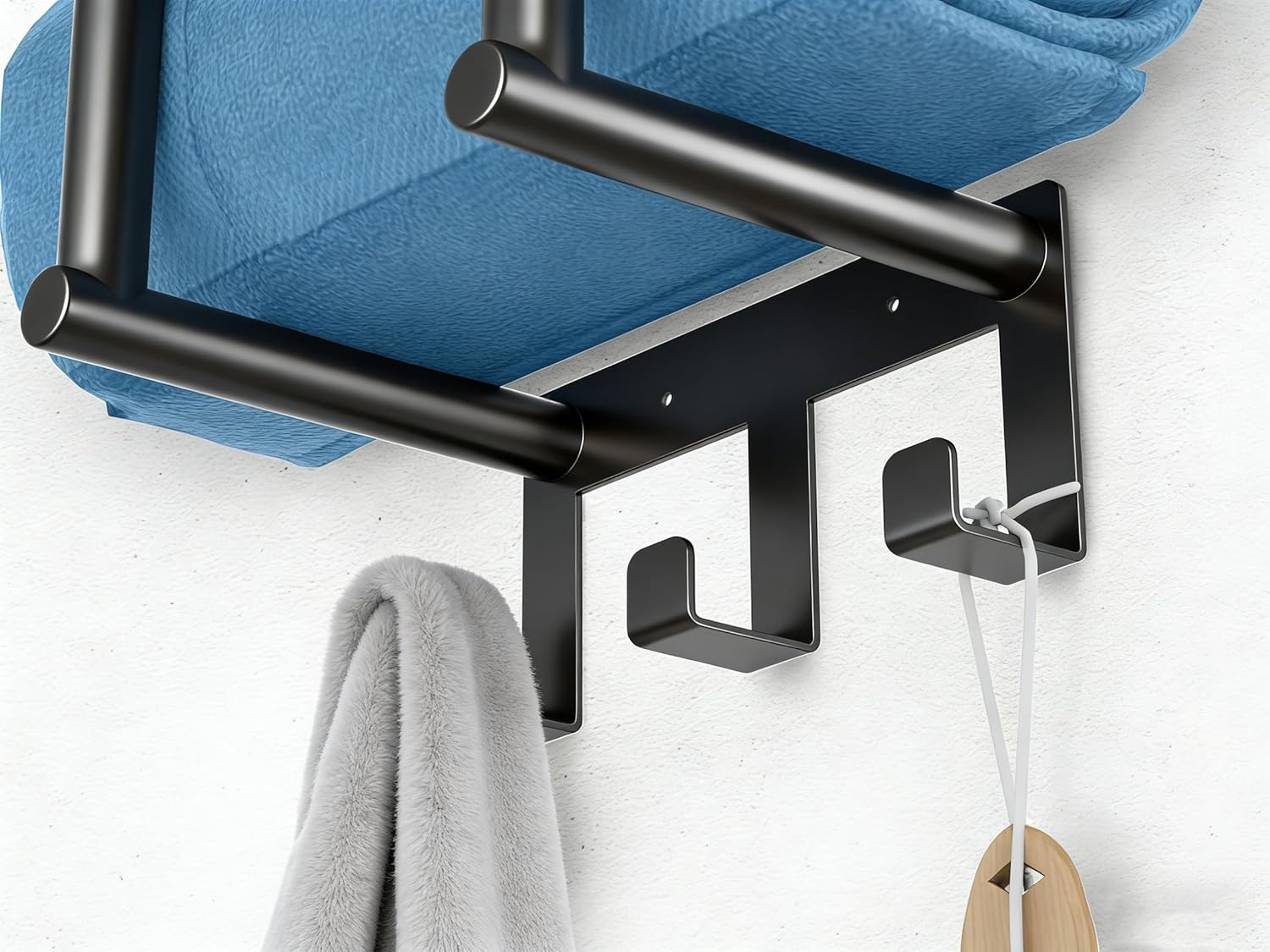 Towel Racks for Bathroom Wall, Black Small Towel Holder with Hooks | Stainless Steel Towel Shelf and 3 Hooks for