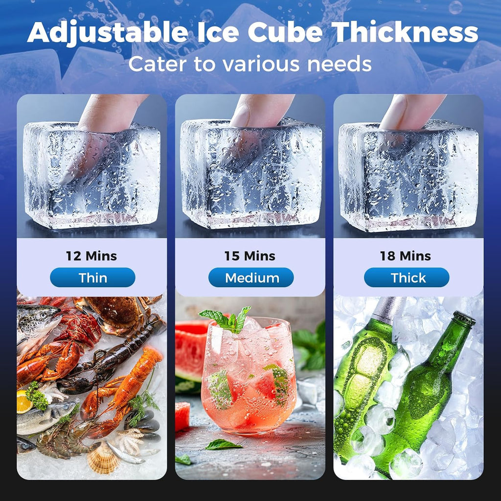 15" Under Counter Commercial Ice Maker, 110Lbs/24H Cube Ice, Silver