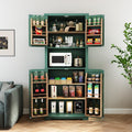72" Kitchen Pantry Storage Cabinet with Open Countertop, Freestanding Larder Cupboard with Microwave Stand, Utility